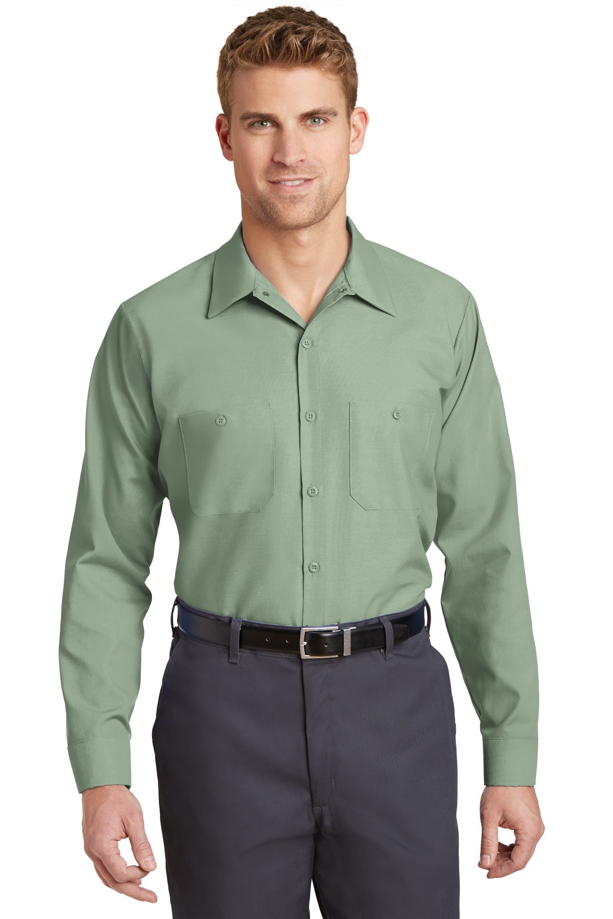 Red Kap Long Sleeve Industrial Work Shirt.  SP14 - EMBROIDERED