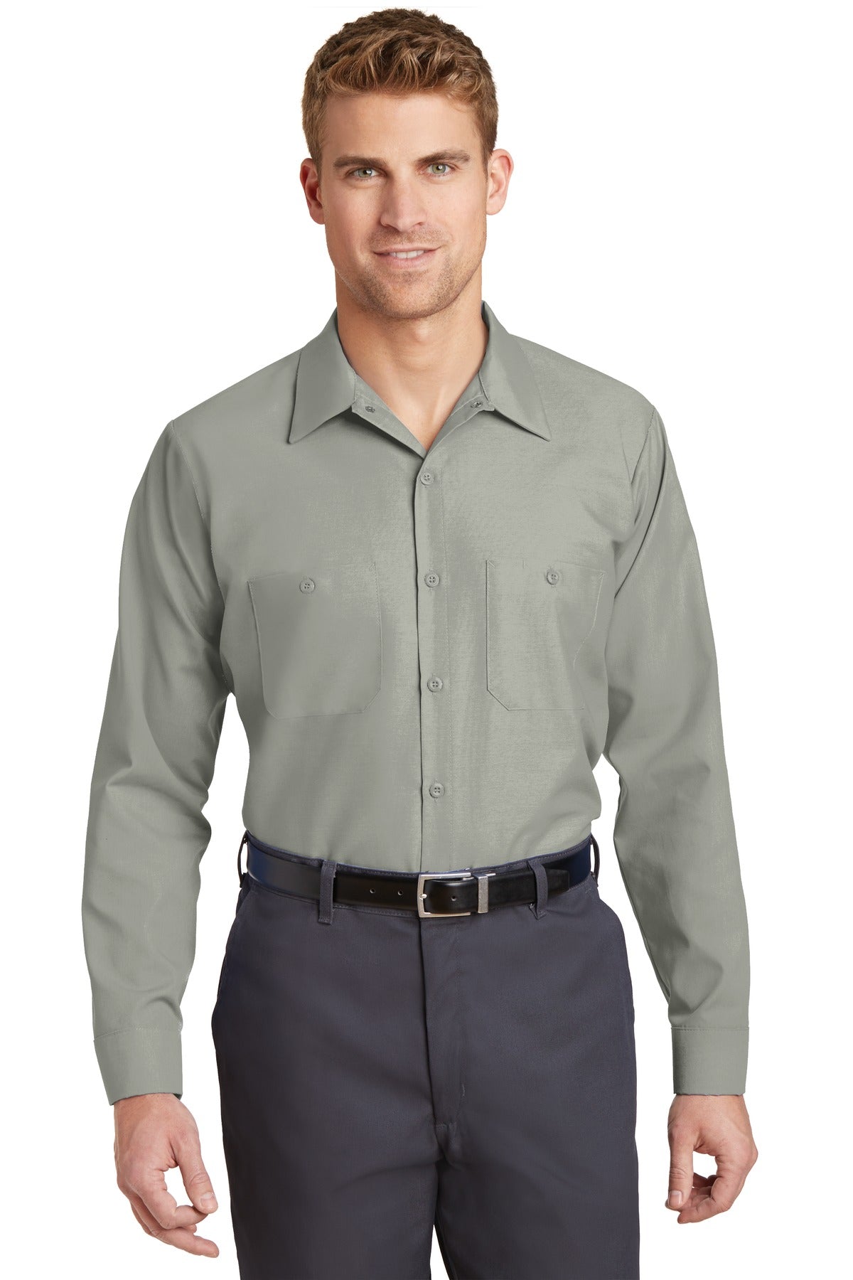 Red Kap Long Sleeve Industrial Work Shirt.  SP14 - EMBROIDERED