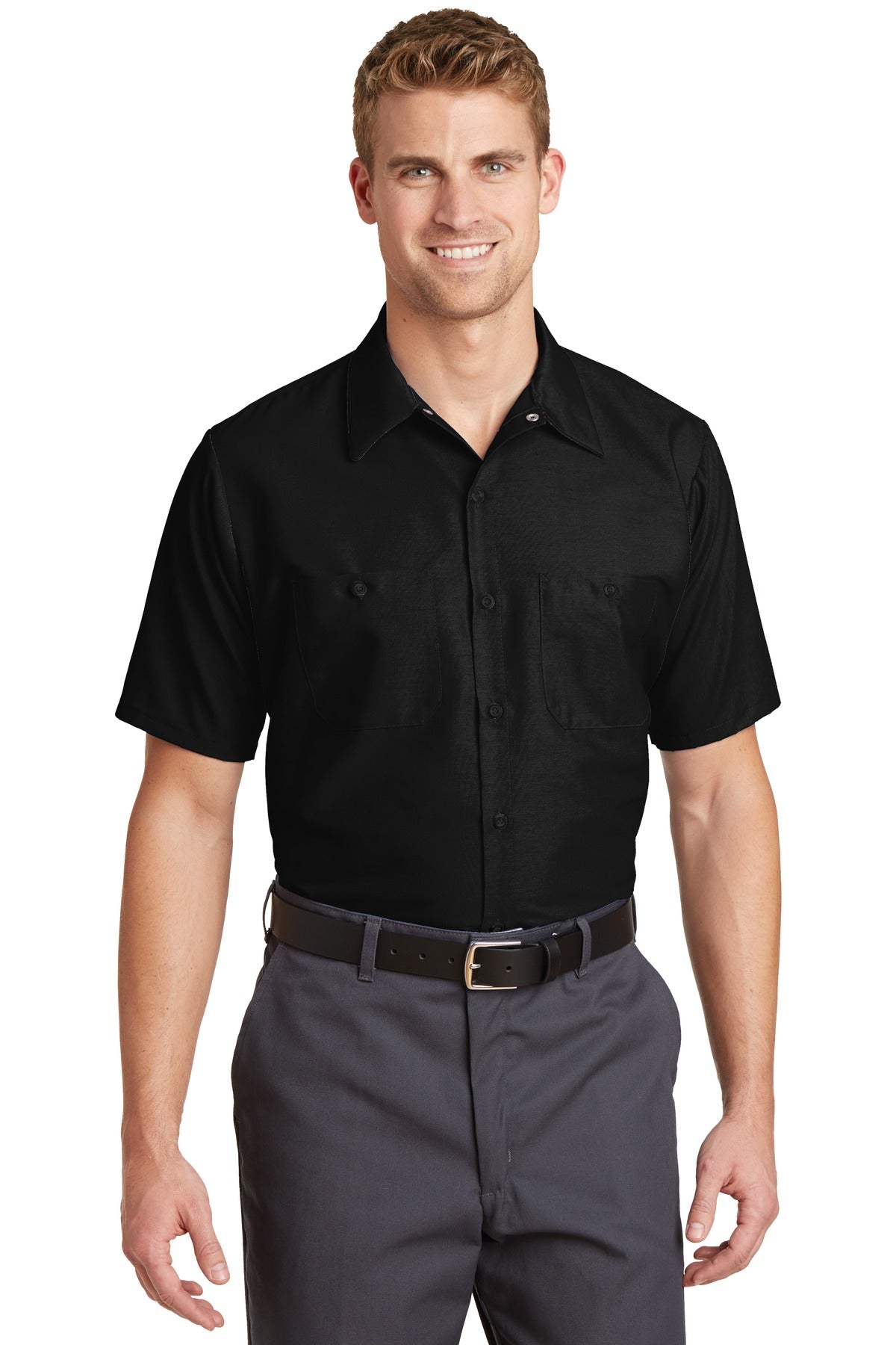 Red Kap Long Size, Short Sleeve Industrial Work Shirt. SP24LONG - EMBROIDERED