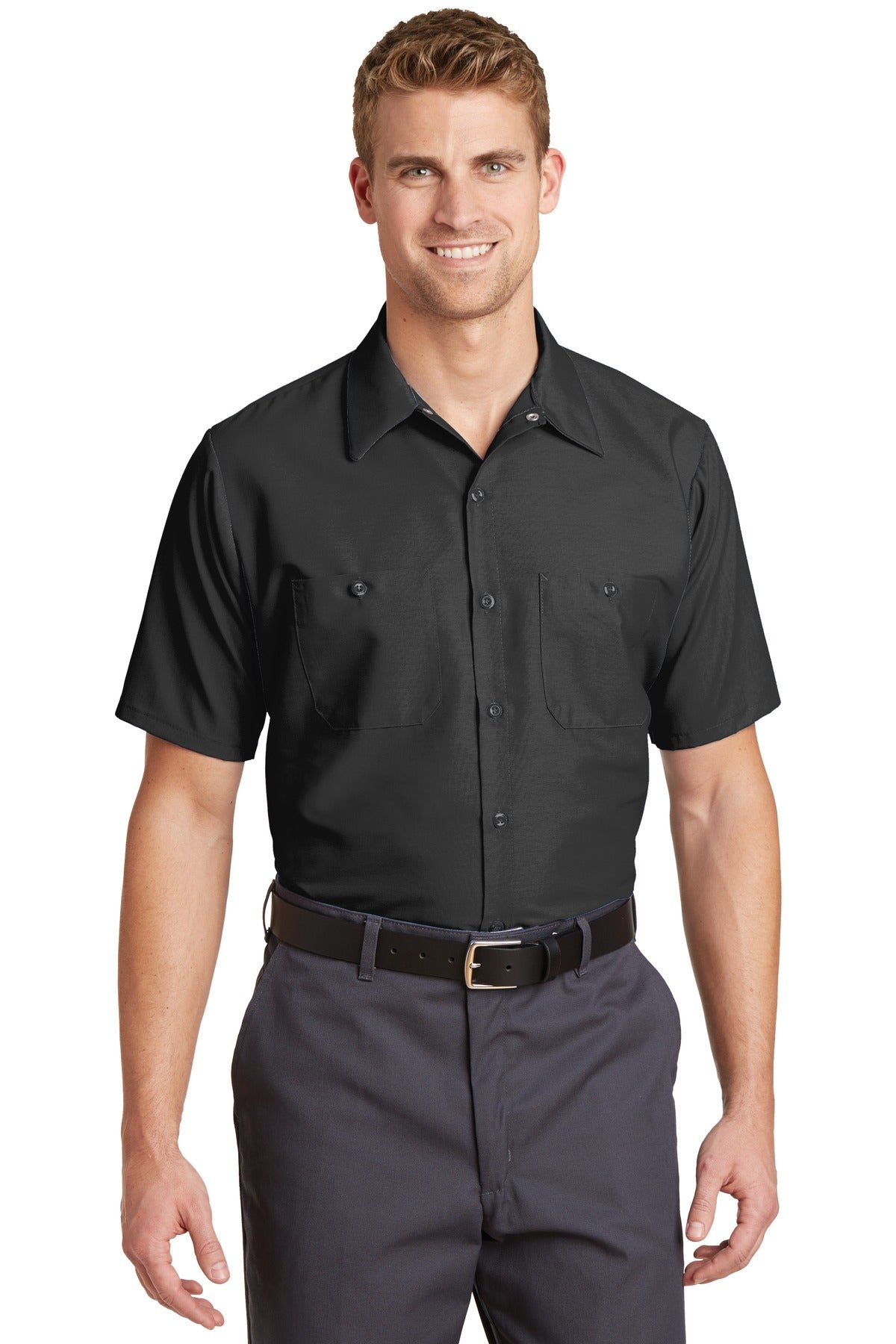 Red Kap Long Size, Short Sleeve Industrial Work Shirt. SP24LONG - EMBROIDERED