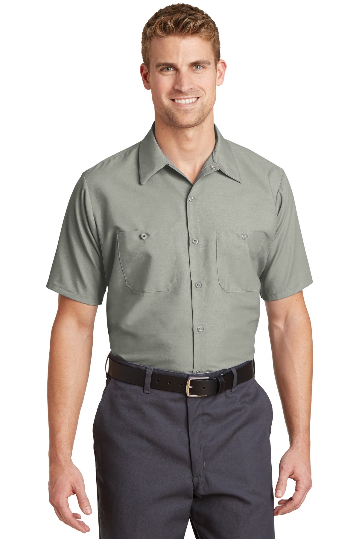 Red Kap Long Size, Short Sleeve Industrial Work Shirt. SP24LONG - EMBROIDERED