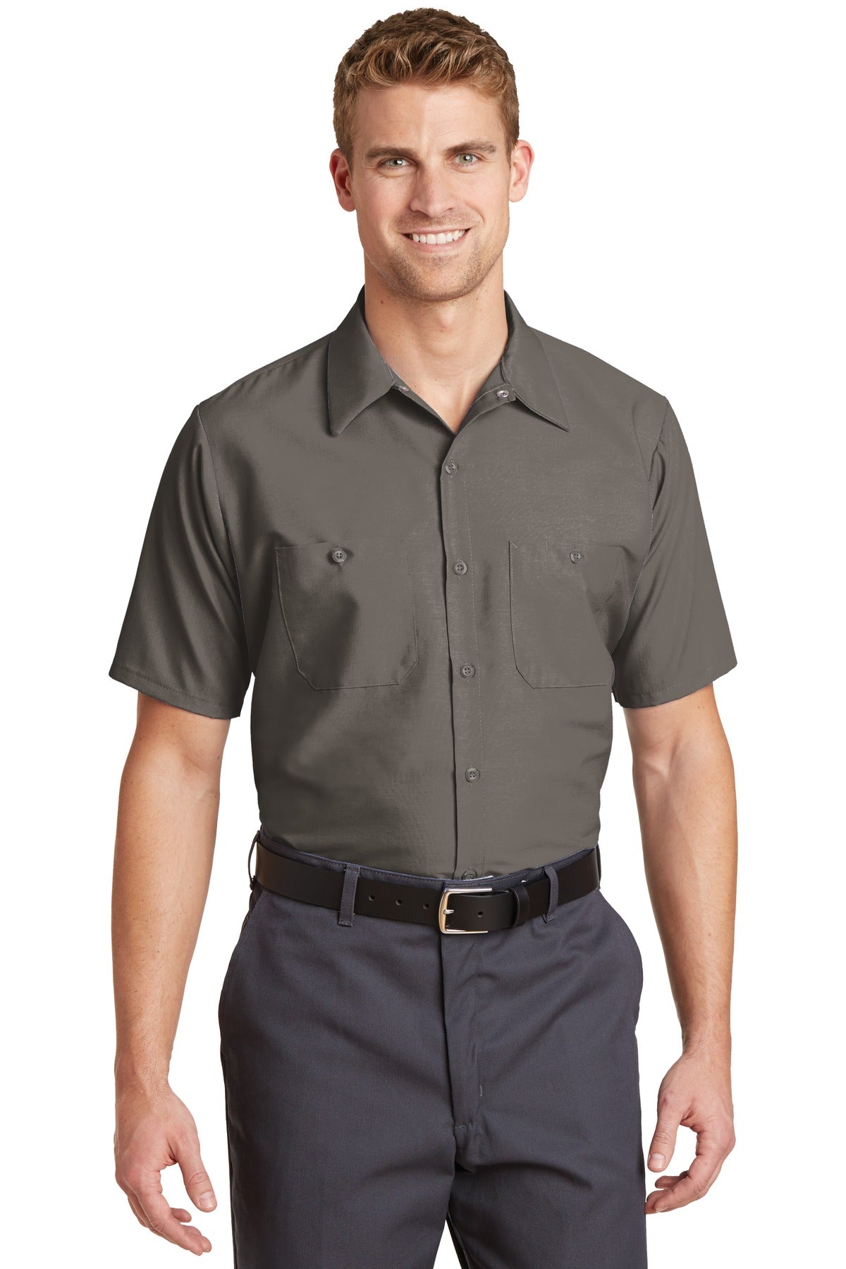 Red Kap Short Sleeve Industrial Work Shirt.  SP24 - EMBROIDERED