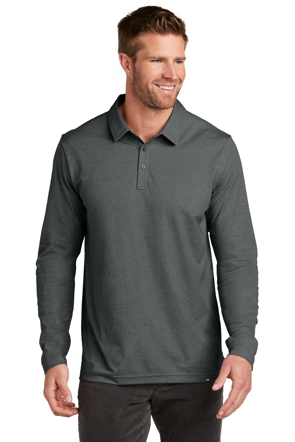 TravisMathew Oceanside Heather Long Sleeve Polo TM1MZ343 - EMBROIDERED