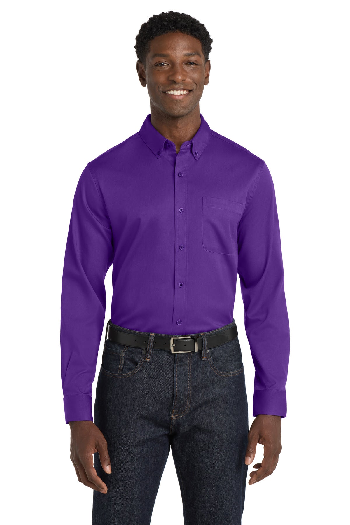 Port Authority Long Sleeve SuperPro React Twill Shirt. W808 - EMBROIDERED