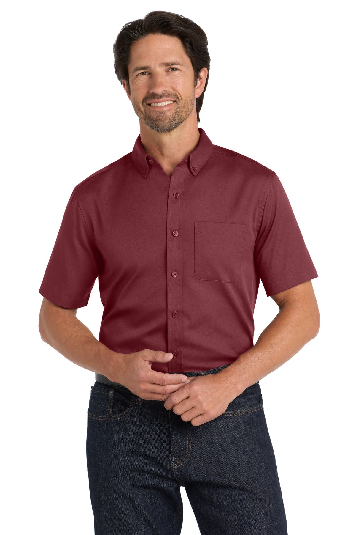 Port Authority Short Sleeve SuperPro React‚ Twill Shirt. W809 - EMBROIDERED