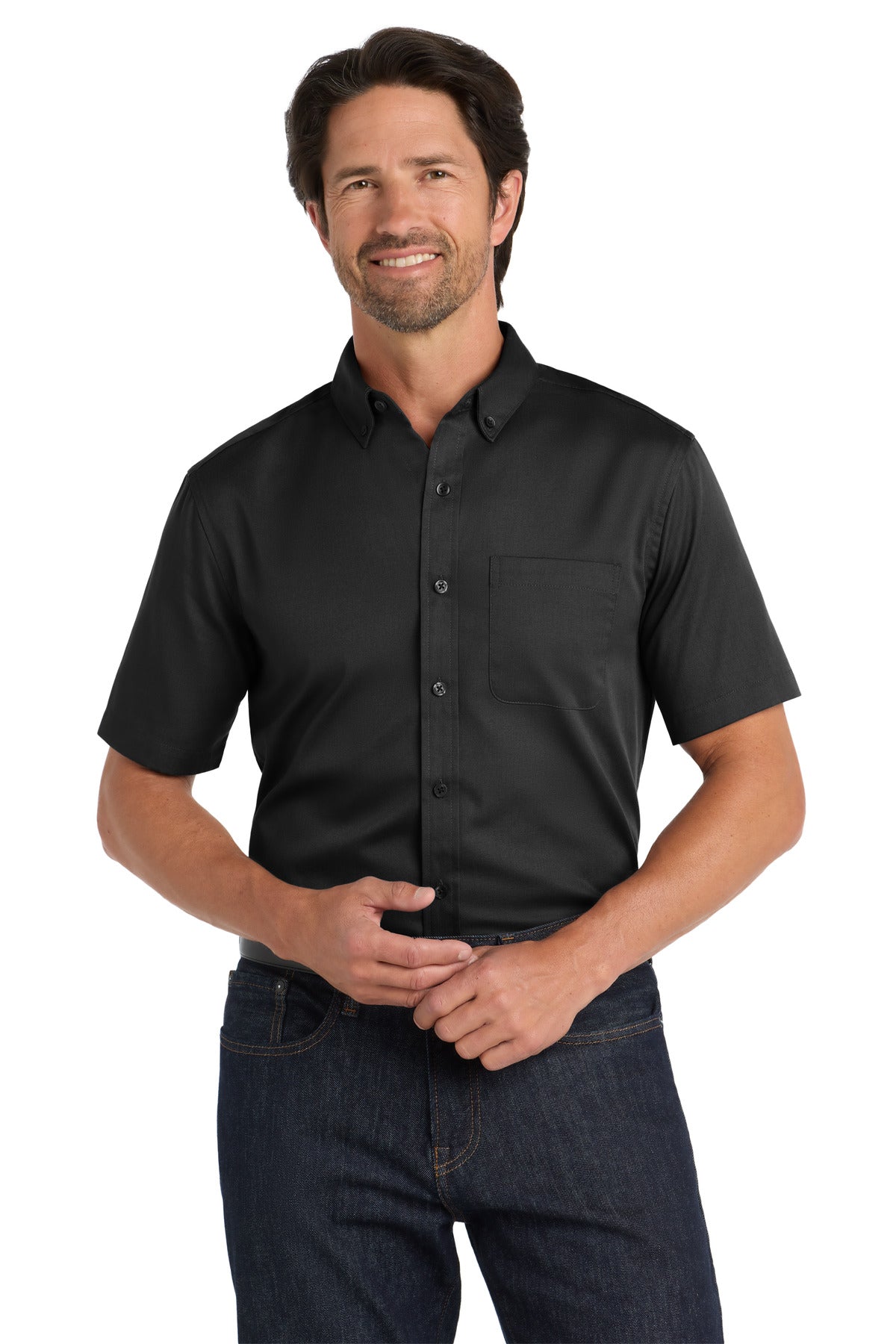 Port Authority Short Sleeve SuperPro React Twill Shirt. W809 - EMBROIDERED