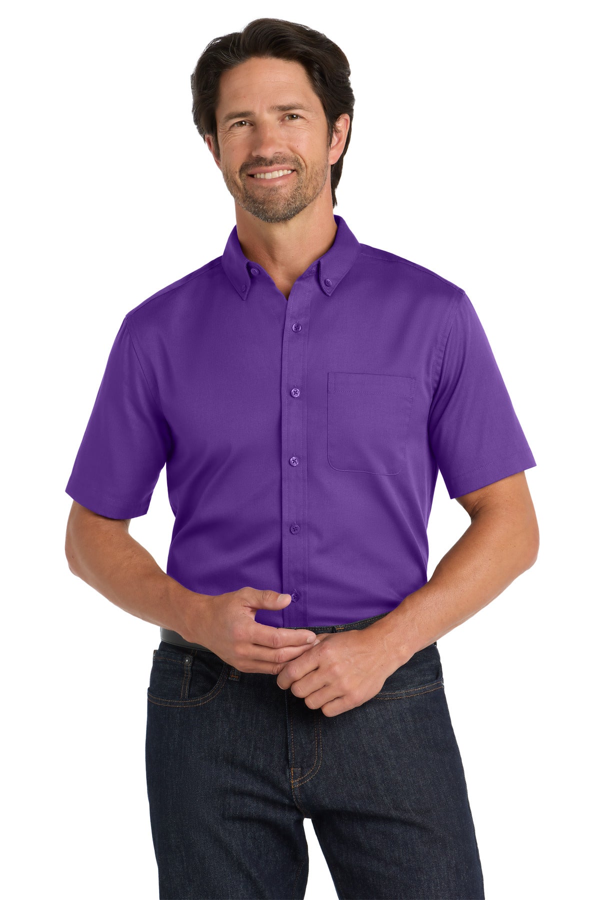 Port Authority Short Sleeve SuperPro React‚ Twill Shirt. W809 - EMBROIDERED