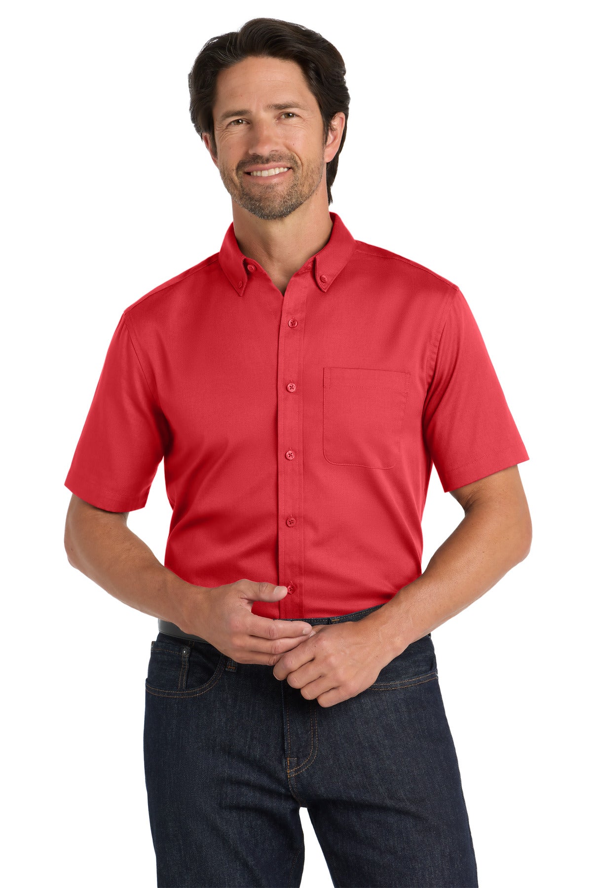 Port Authority Short Sleeve SuperPro React‚ Twill Shirt. W809 - EMBROIDERED