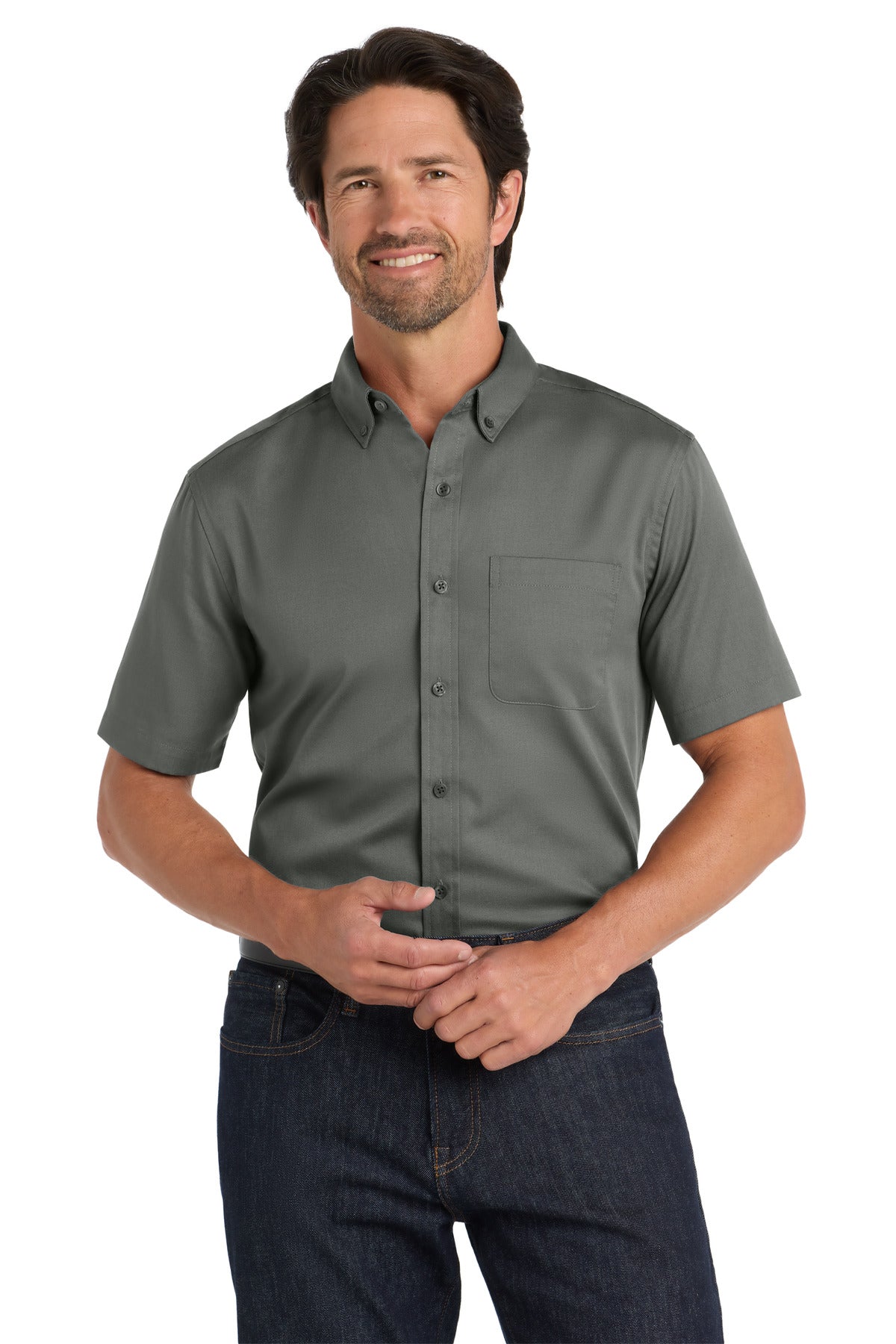 Port Authority Short Sleeve SuperPro React‚ Twill Shirt. W809 - EMBROIDERED